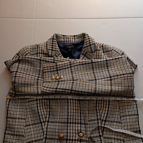 Talbots Plaid Double Breasted Blazer Women’s Navy Brown Cream Size 16P NWT - Picture 10 of 15